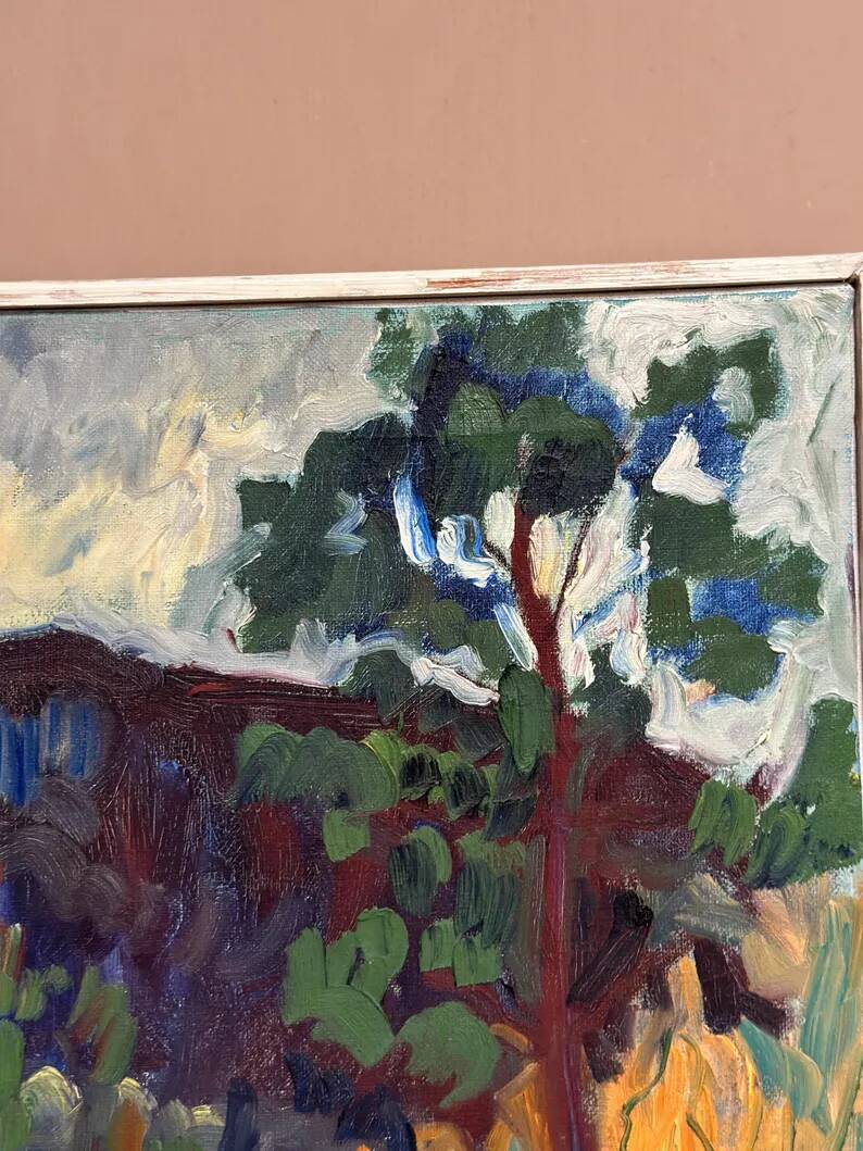 Original Swedish Oil on Canvas – "Tree in a Landscape", Unknown Artist – Vintage and Framed – 33 × 28 cm (12.9" × 11")