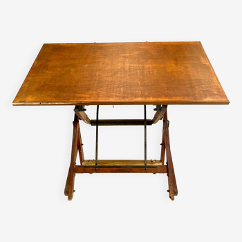 Table bureau d'architecte vintage réglable hauteur et inclinaison repliable avec contrepoids 1930