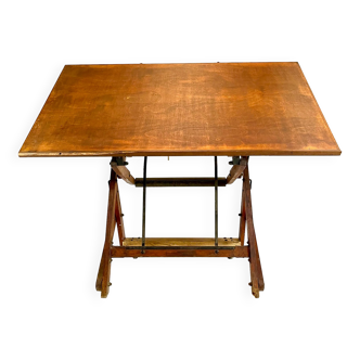 Vintage architect's desk table adjustable height and folding tilt with counterweight 1930