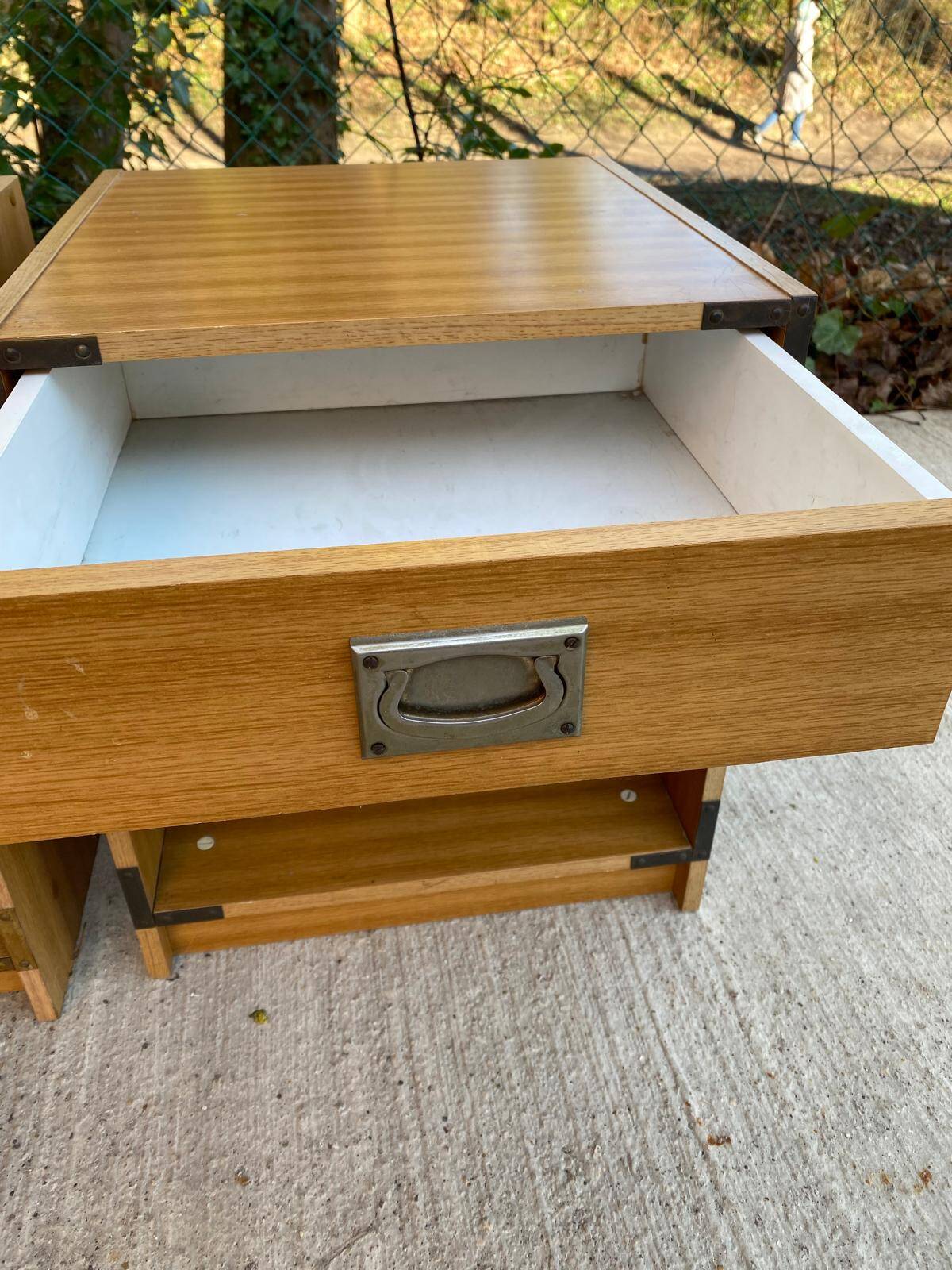 2 Scandinavian boat-style wooden bedside tables
