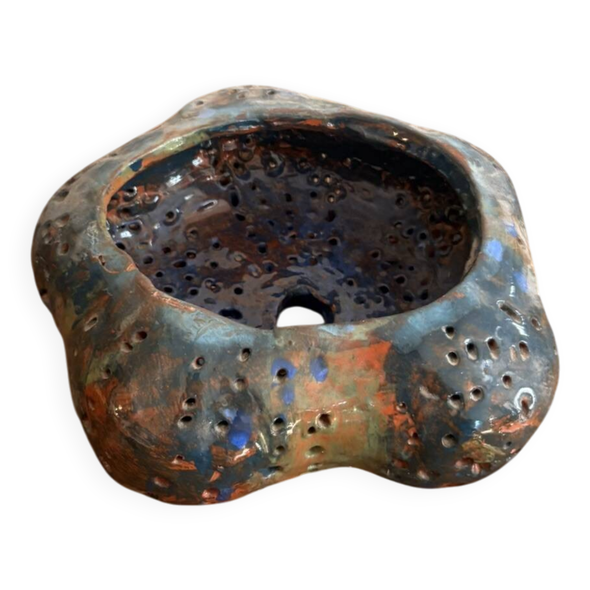 Pot photophore cut glazed ceramic large fire artisan pottery