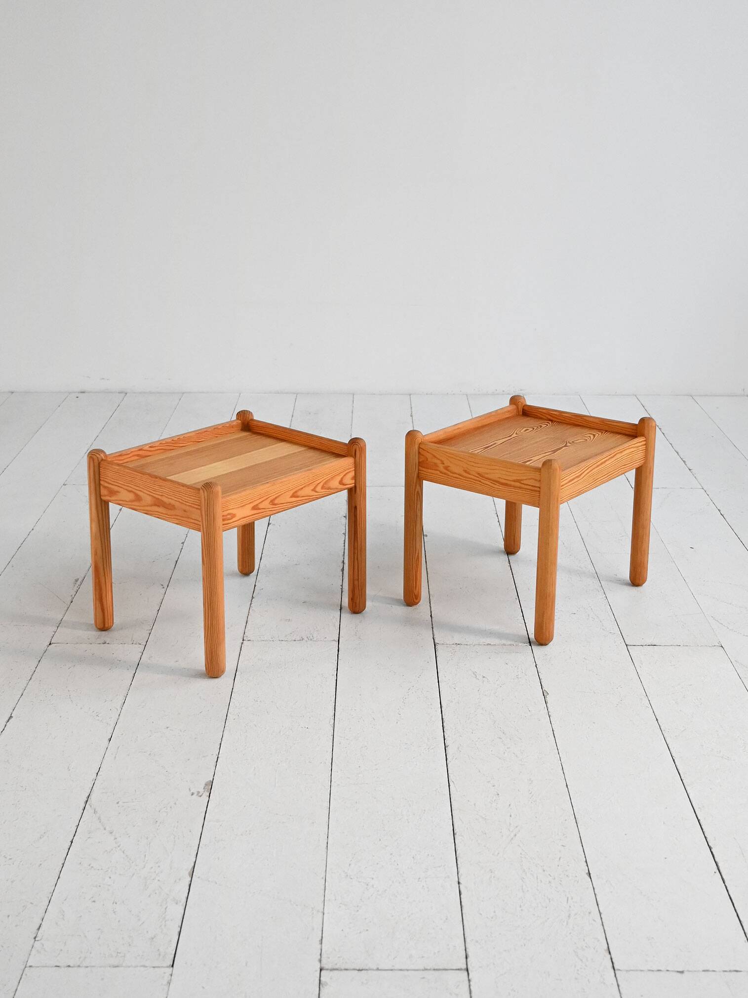 Pair of solid pine side tables, Scandinavia 1970s