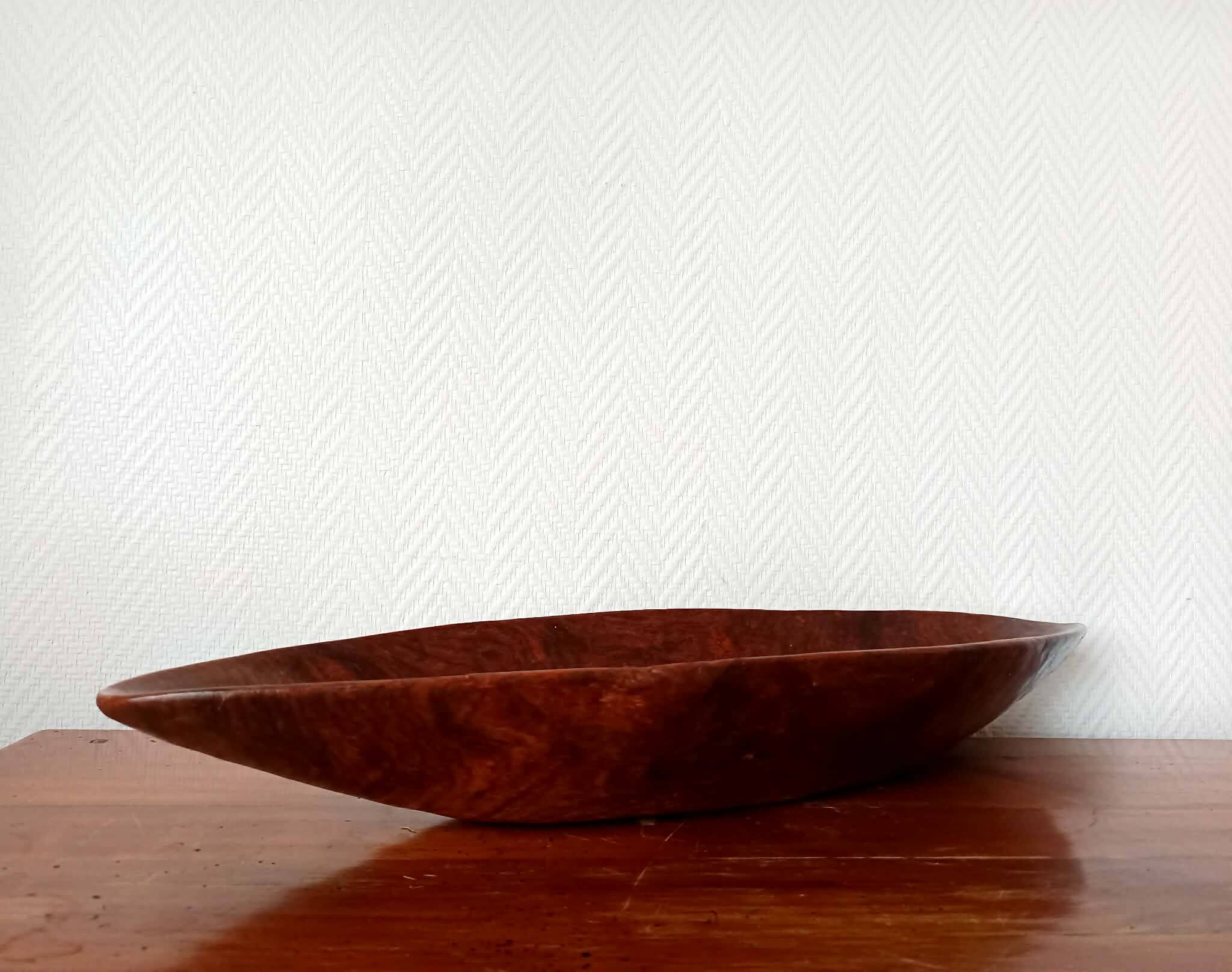 Oblong wooden brutalist bowl