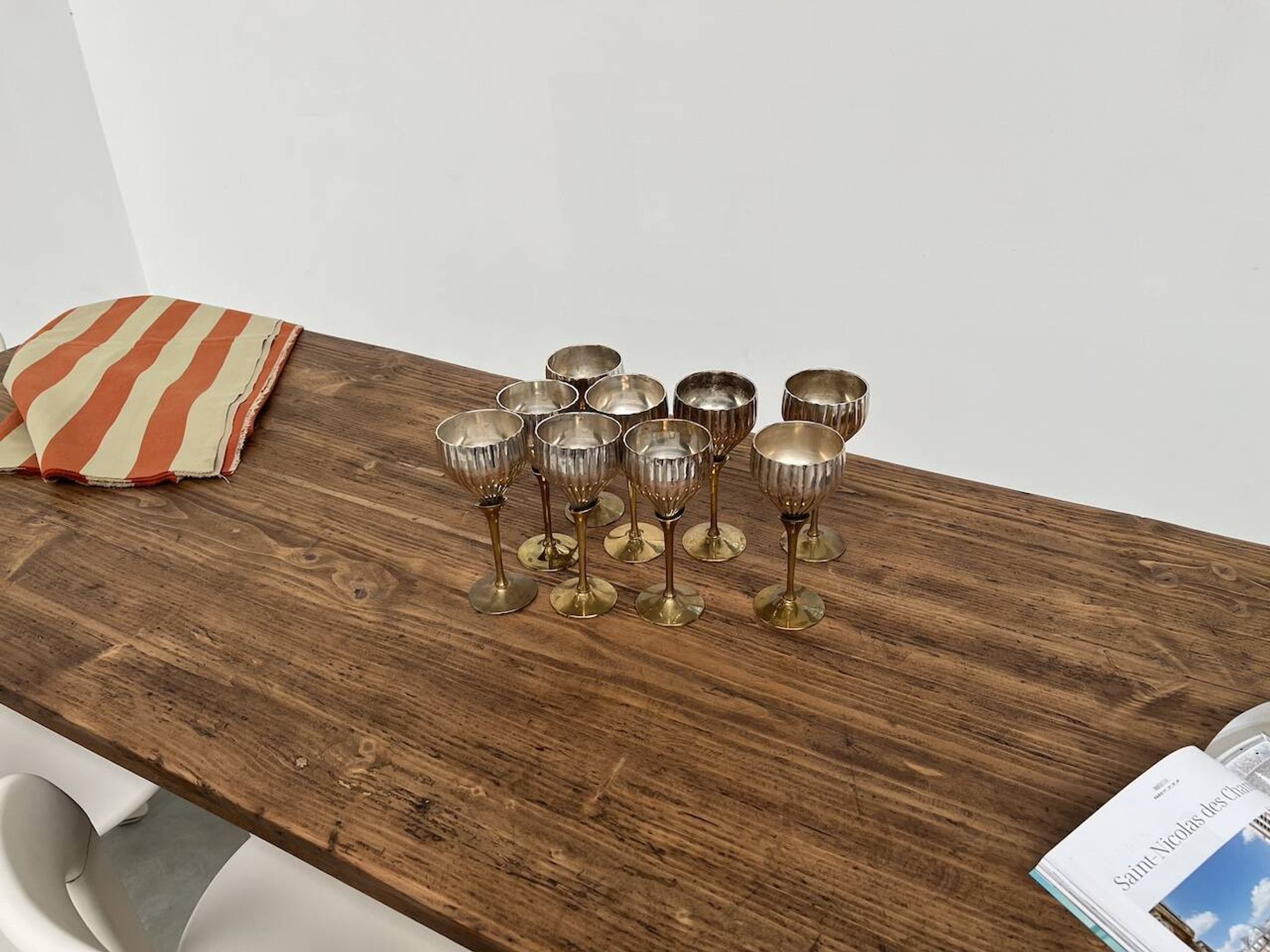 9 old glasses in silver metal and brass