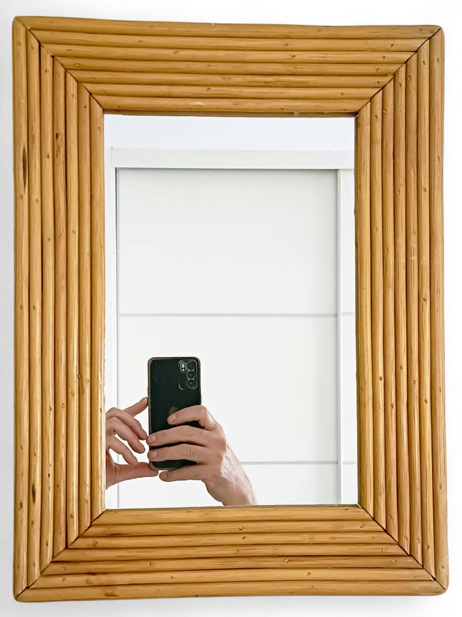 French Riviera Rattan Mirror in the Style of Vivai del Sud, France, 1960s