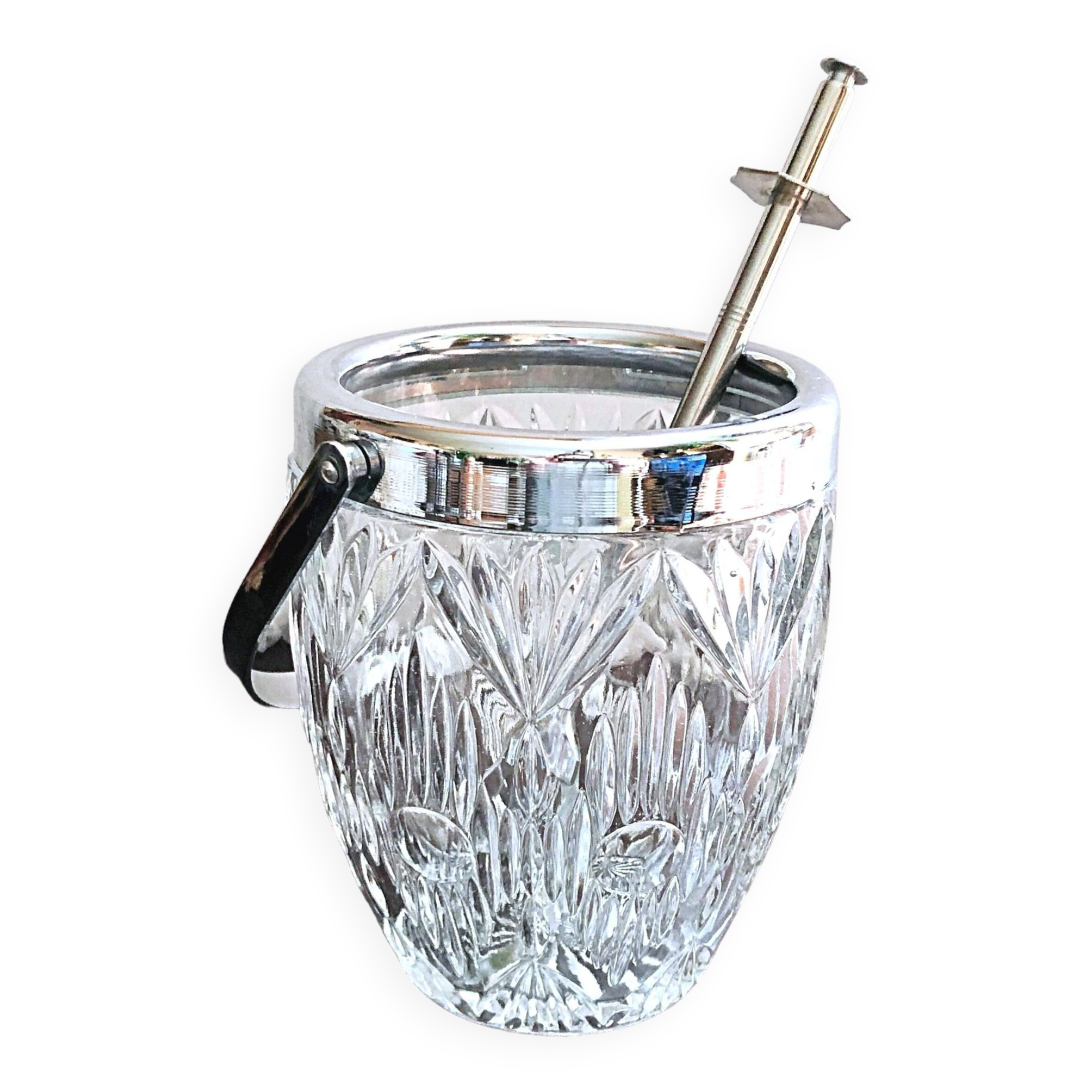 Seau à glace verre cristallin texturé avec pince à glaçons