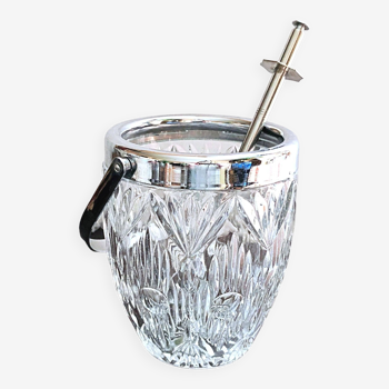 Textured crystal glass ice bucket with ice tongs