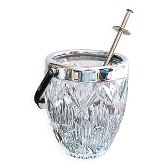 Textured crystal glass ice bucket with ice tongs