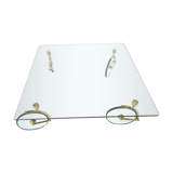 Glass coffee table with wheels, 1980s