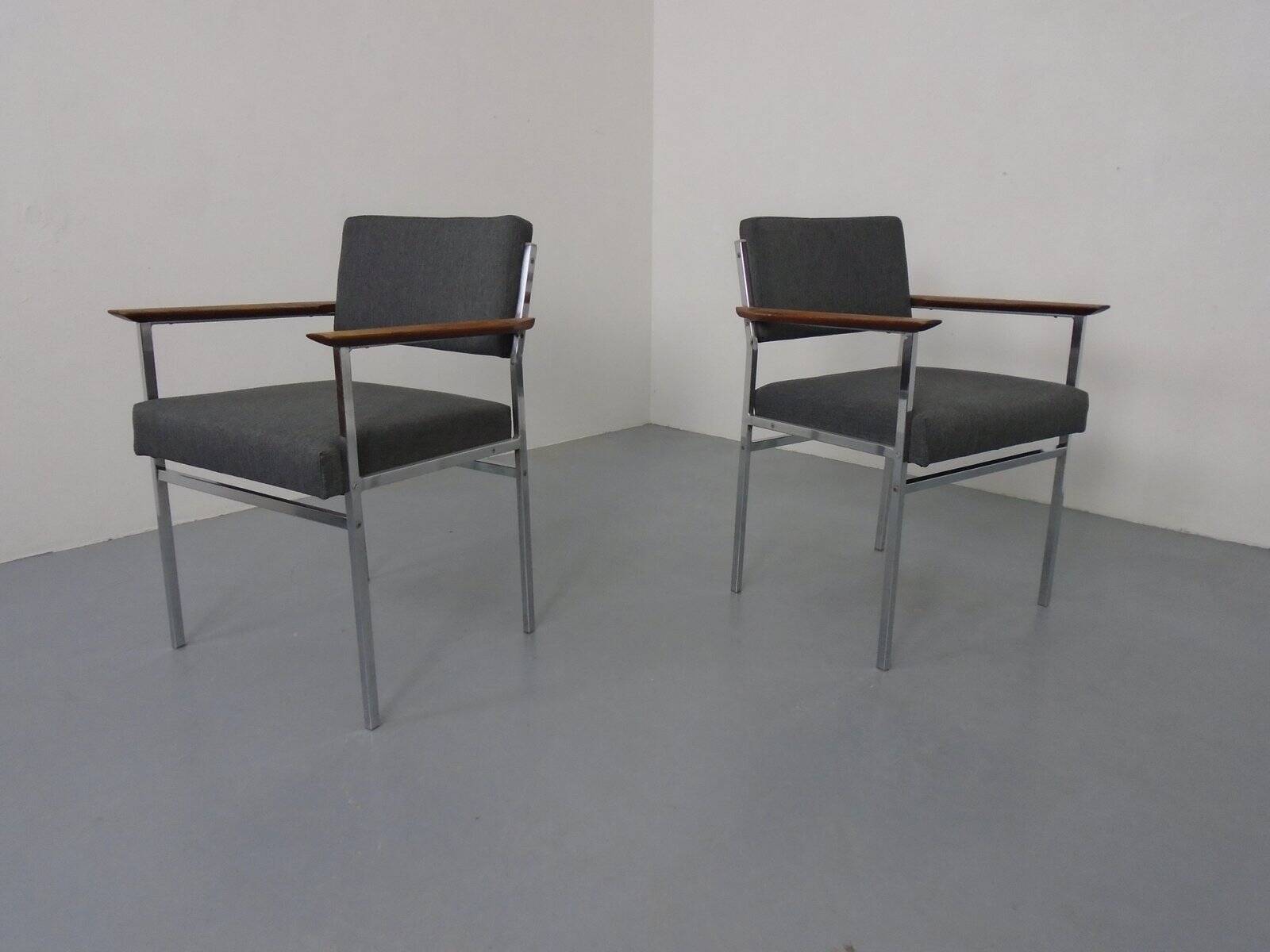 Vintage Square Tubular Rosewood and Steel Armchairs, Germany, 1960s, Set of 2