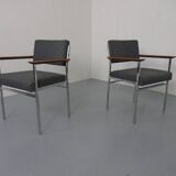 Vintage Square Tubular Rosewood and Steel Armchairs, Germany, 1960s, Set of 2