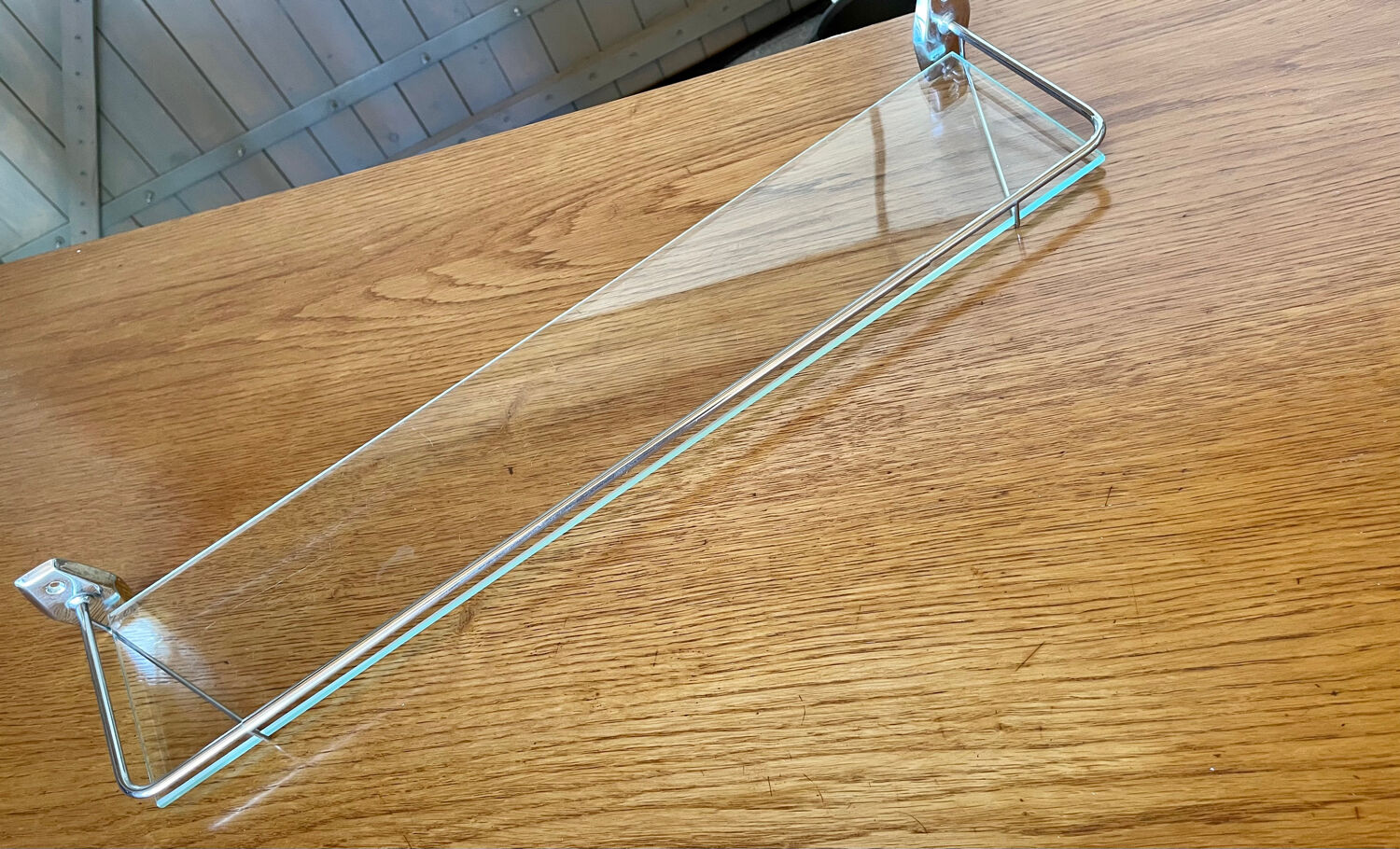 Vintage bathroom shelf, chrome metal and glass