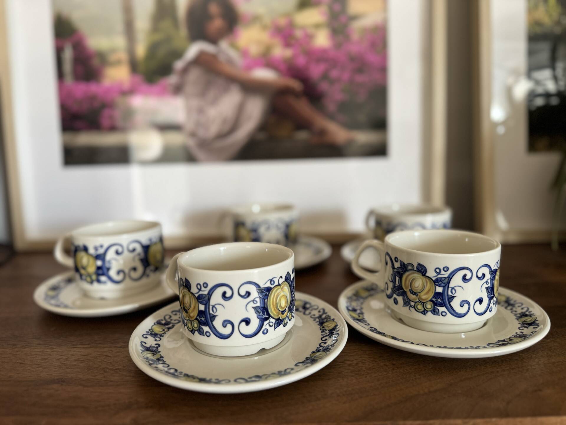 5 tasses et coupelles vintage Villeroy & Boch modèle Cadiz