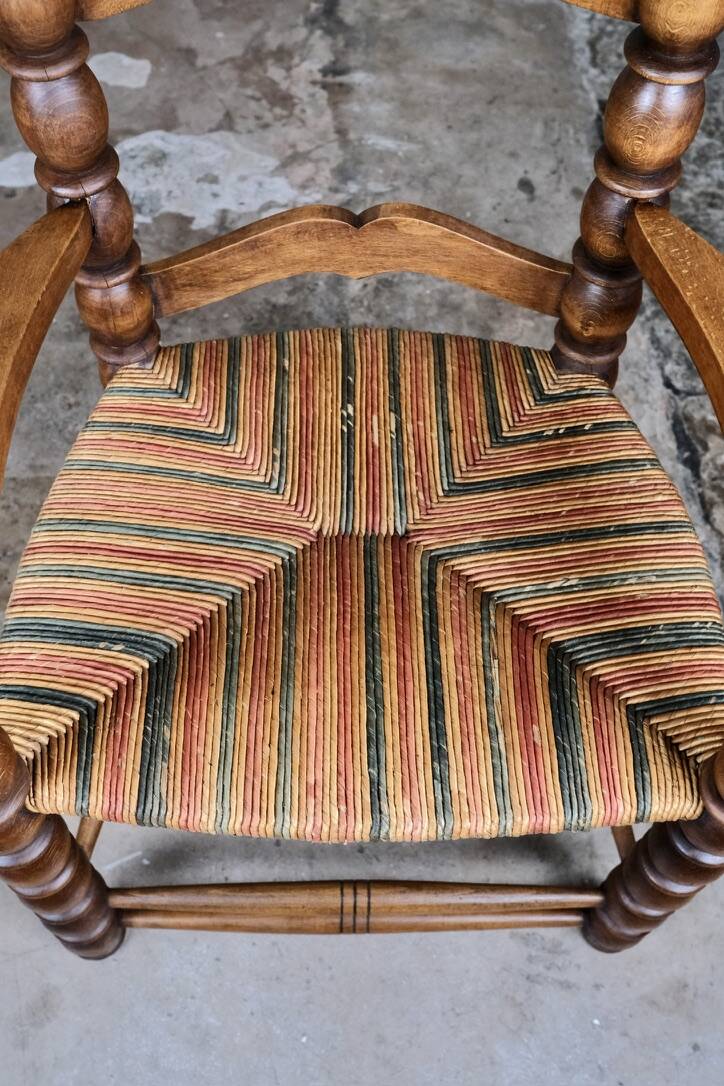 Pair of turned wooden spool armchairs, mid-20th century, France