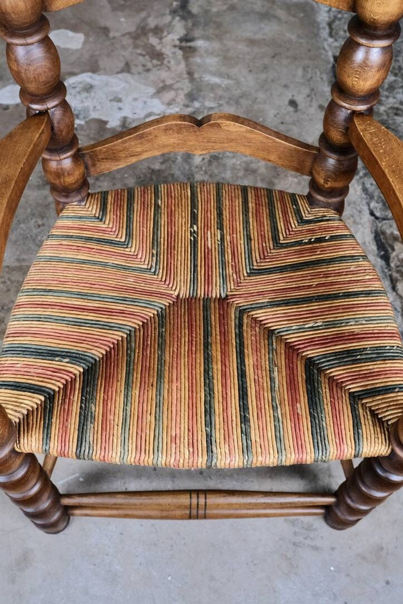Pair of turned wooden spool armchairs, mid-20th century, France