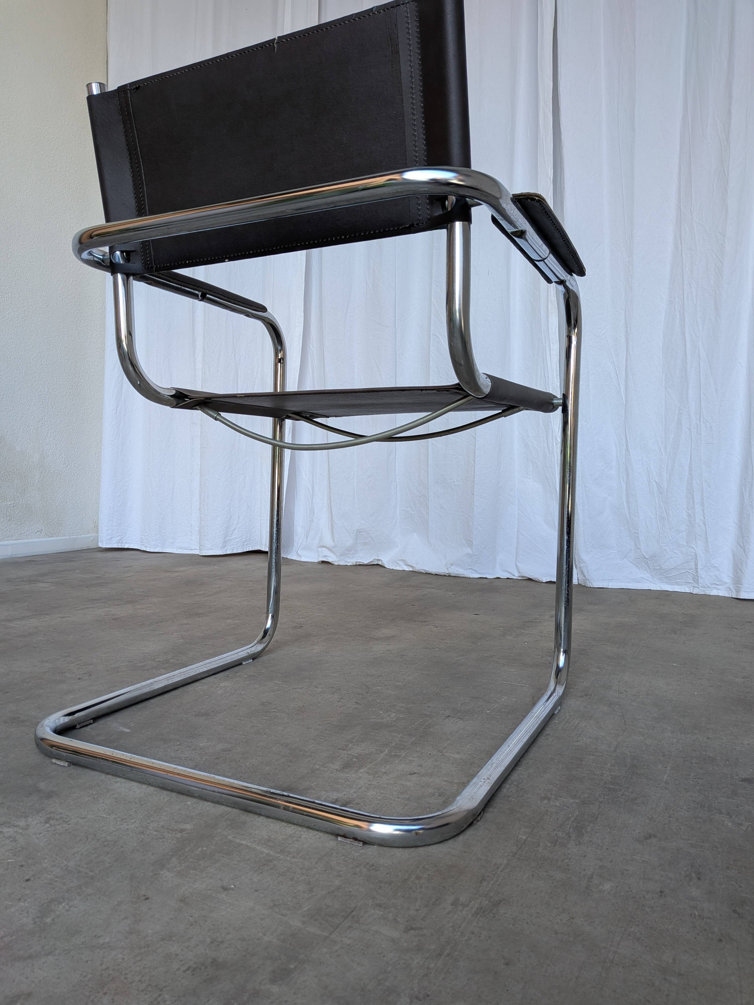 Vintage Mart Stam Style Armchair: Dark Brown Faux Leather Chrome Cantilever