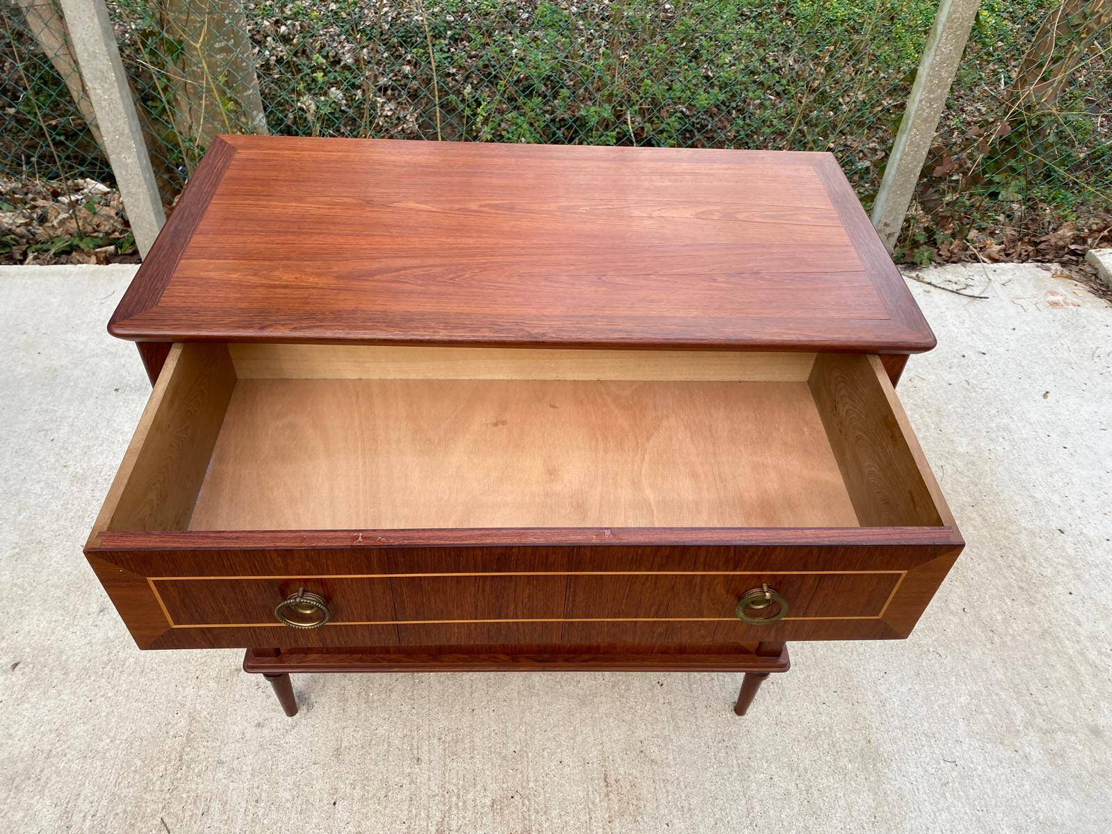 Louis XVI Empire style chest of drawers in solid teak wood with 4 drawers