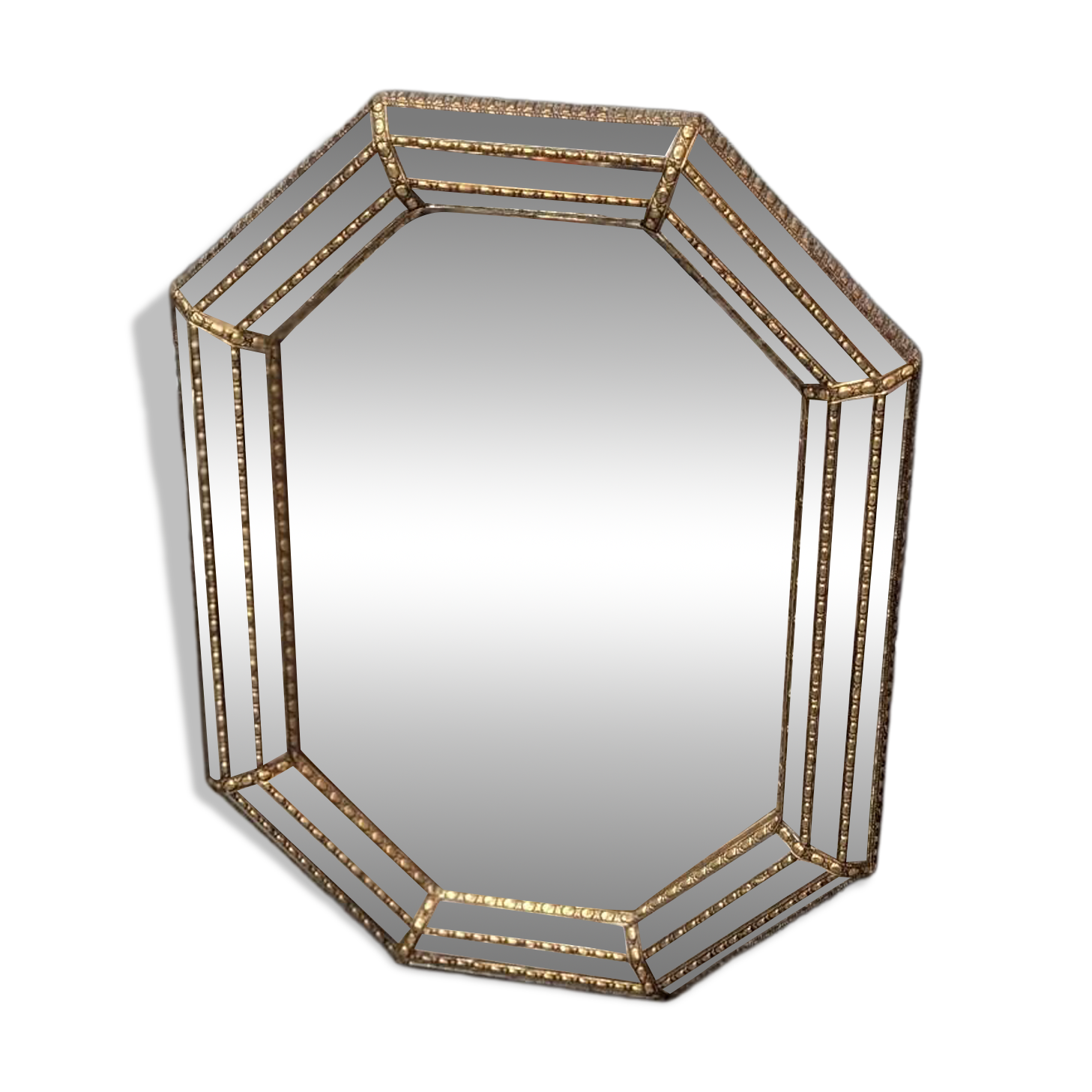 Venetian mirror, partition screens, 1970s, repoussé brass, gilded.