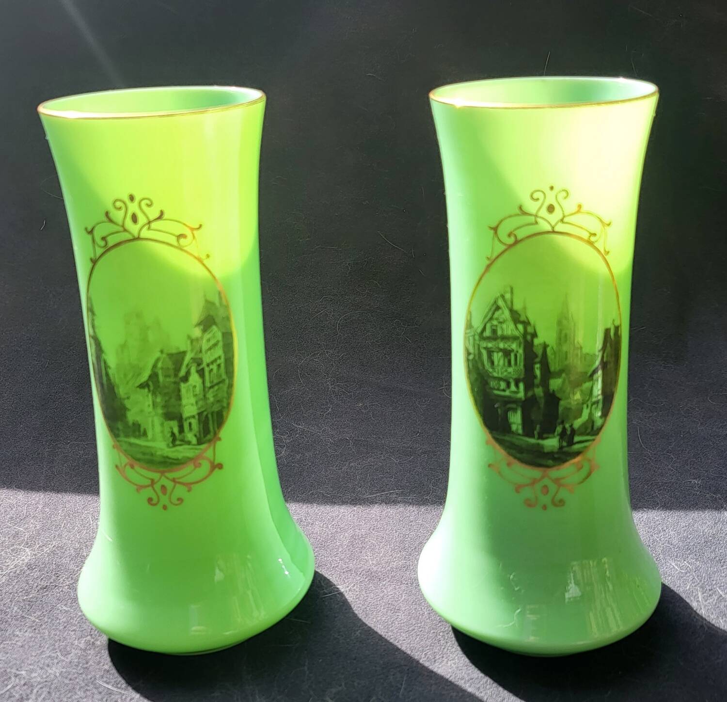 Pair of 19th century green opaline vases