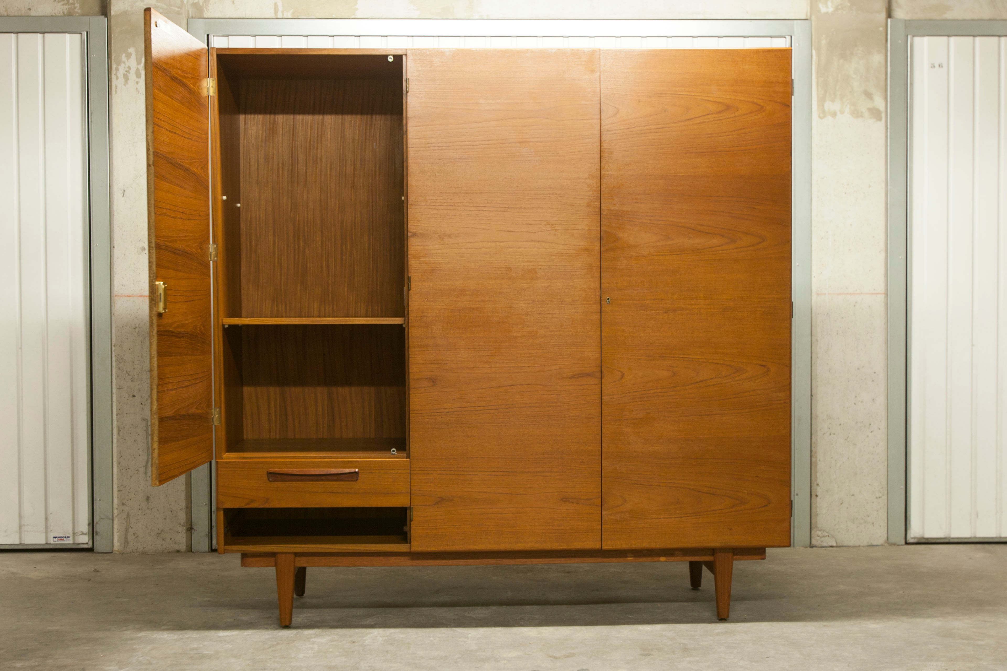 Danish Scandinavian wardrobe signed Sven Ellekaer 1960 3 doors 2 drawers with mounting plan