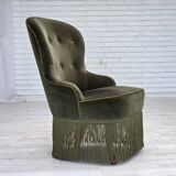 Chaise d'appoint danoise des années 1970, velours vert, pieds en bois de hêtre.