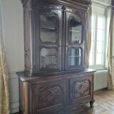 Louis XV period 18th century two-part sideboard in solid oak with glass