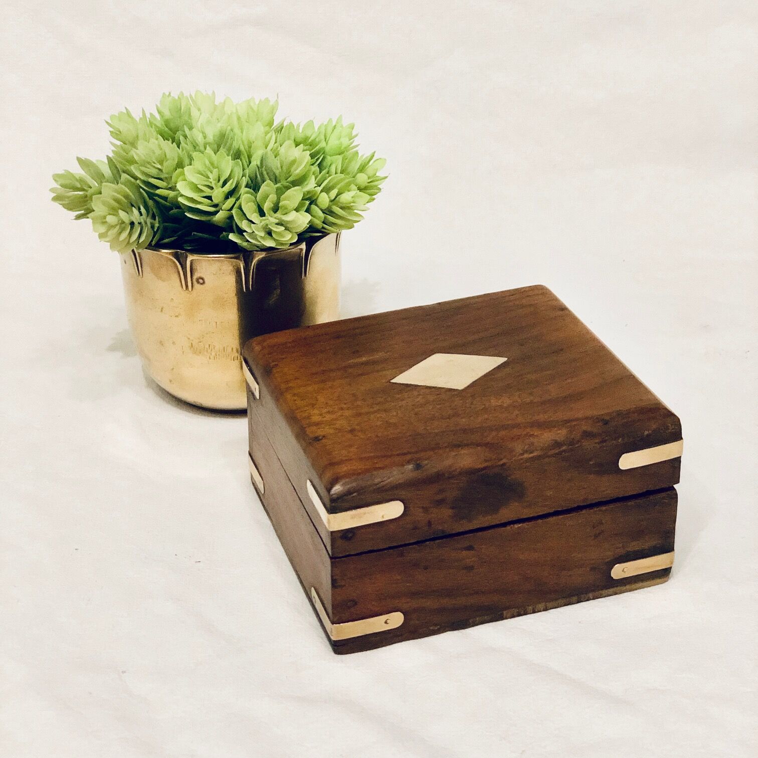 Wooden box marquetterie brass