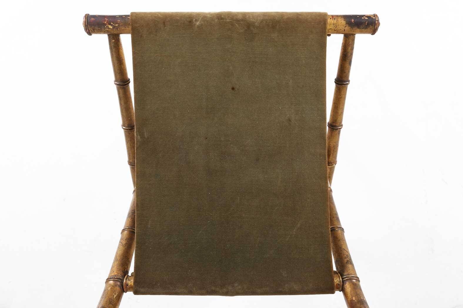 Chaise pliante en faux bambou en bois doré et tissu vert, France vers