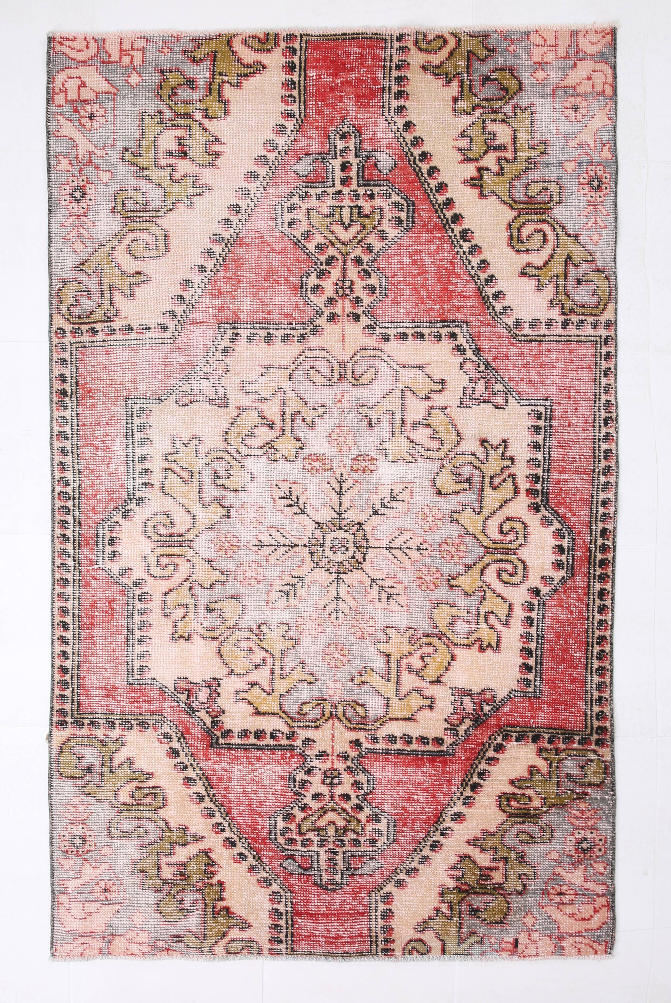 4x6 red turkish vintage rug, 4x6 handmade vintage rug