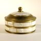 Round brass and mother-of-pearl box 9 x 7 cm