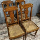Krieger Paris: series of 4 Louis XVI chairs in burl, rosewood and walnut circa 1880