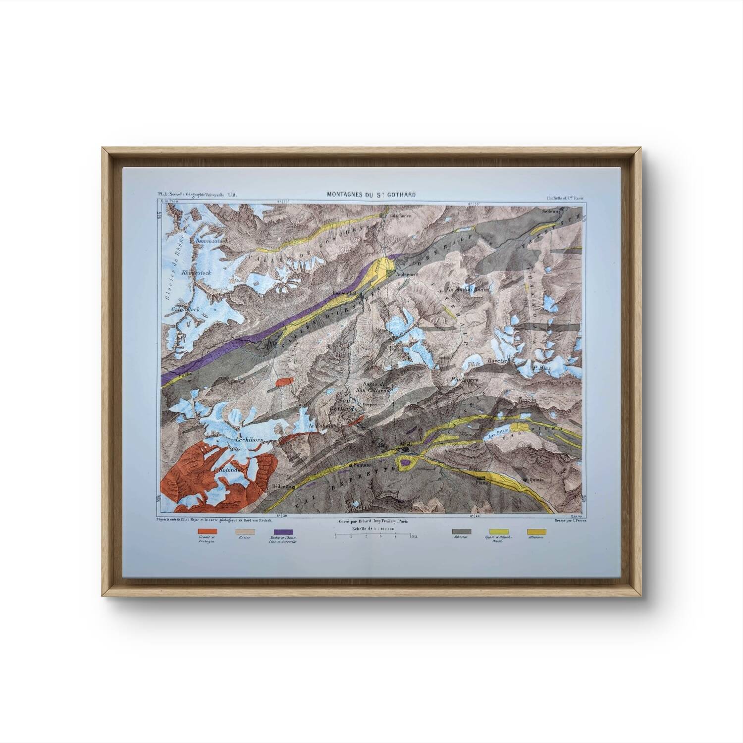 The Saint-Gothard, Switzerland, original map printed in 1878