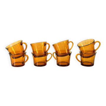 8 tasses ambrées – lumière dorée des années 70