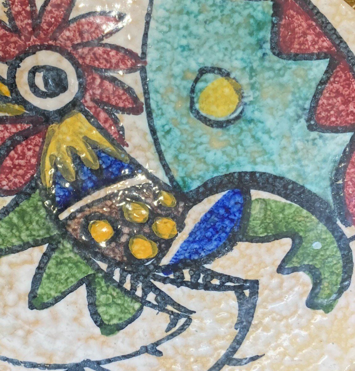 Plate polychrome rooster decoration toledo 1950s