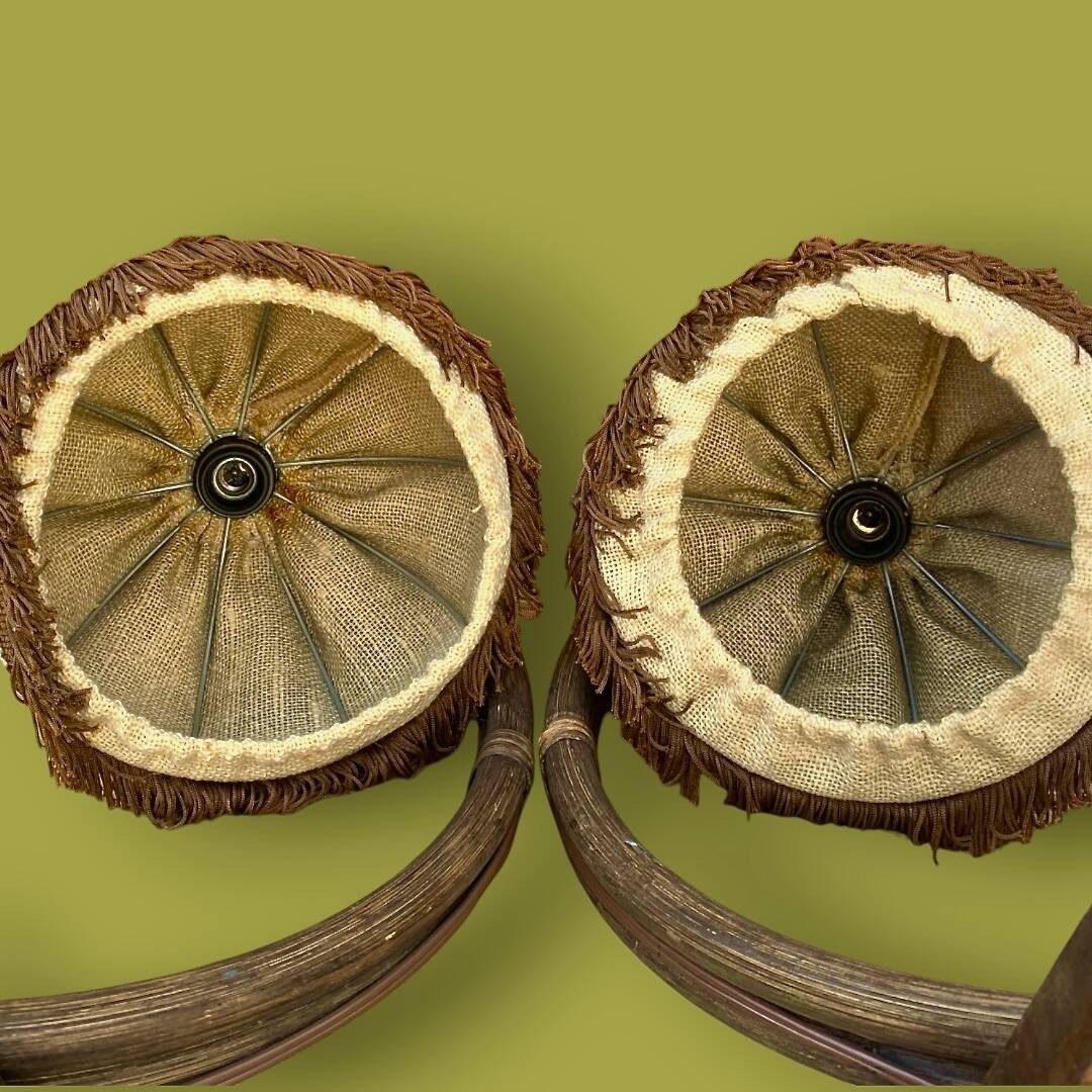 Pair of bamboo and jute bedside lamps, 1970s