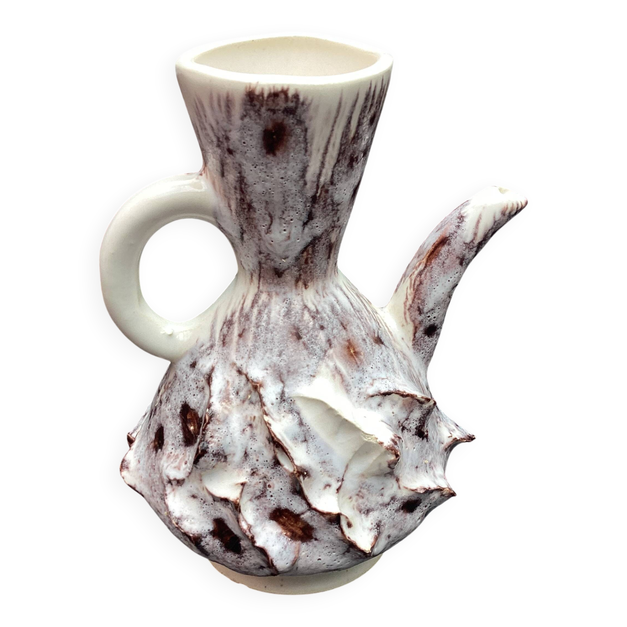 Sea foam ceramic pitcher vase, Vallauris, attributed to JAK