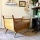 Children's bed in wood and wicker woven on wheels 1960