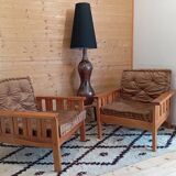 Pair of 70s pine armchairs