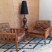 Pair of 70s pine armchairs