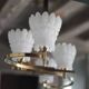 Vintage brass suspension with thick milk glass globe, brass chandelier.