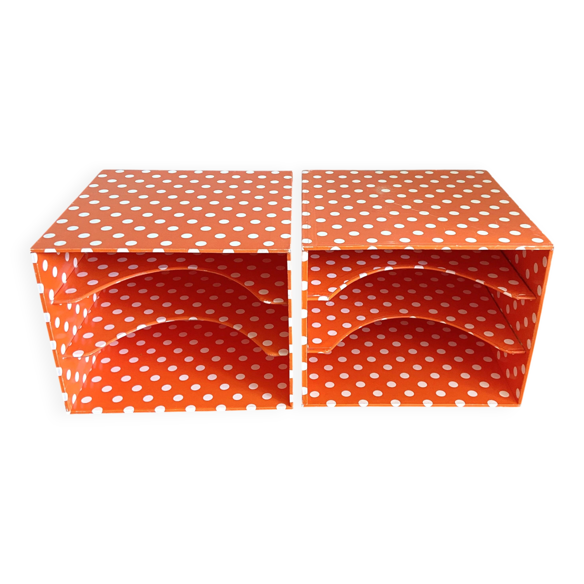 Vinyl storage cube - orange with white polka dots