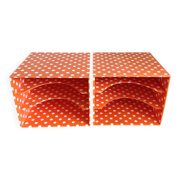 Vinyl storage cube - orange with white polka dots