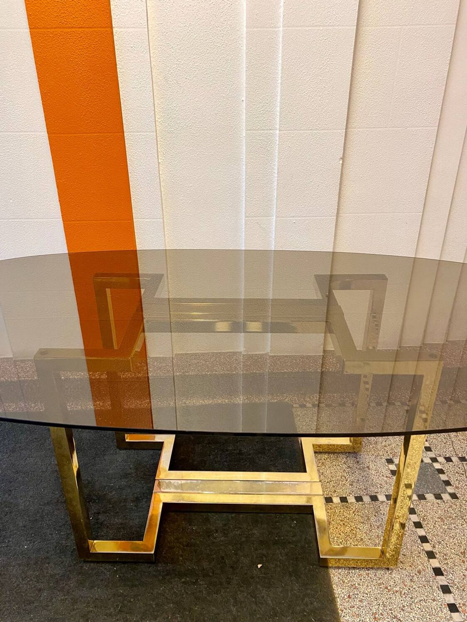 Table à manger Belgo chrome années 70 verre fumé