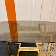 Table à manger Belgo chrome années 70 verre fumé