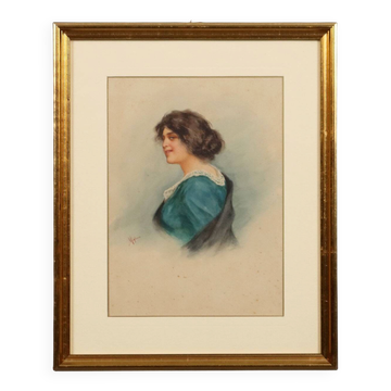 Modern painting, female portrait signed V. Migliaro, watercolour 800