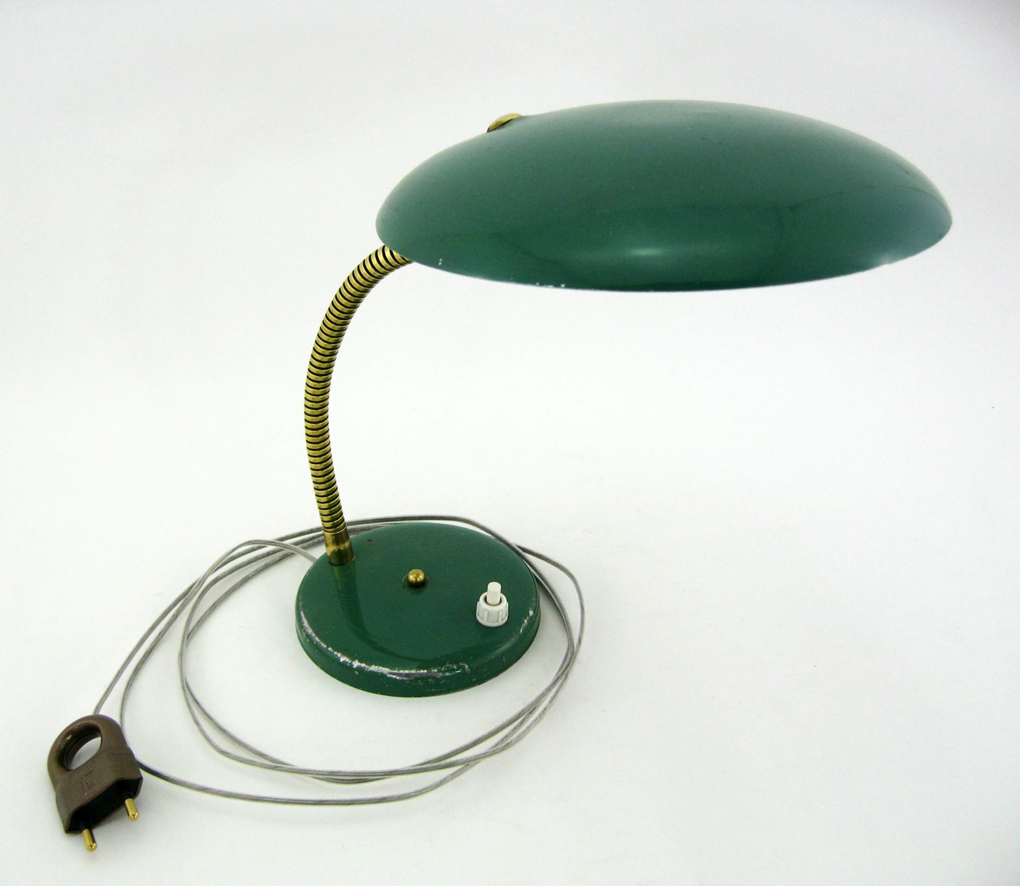 UFO desk lamp in green lacquered metal and brass
