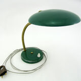 Lampe de bureau UFO en métal laqué vert et laiton