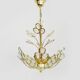 Antique 3-light floral pendant light in gilded metal with glass pendants. 80s