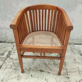 Ancien fauteuil canné bois teck vintage