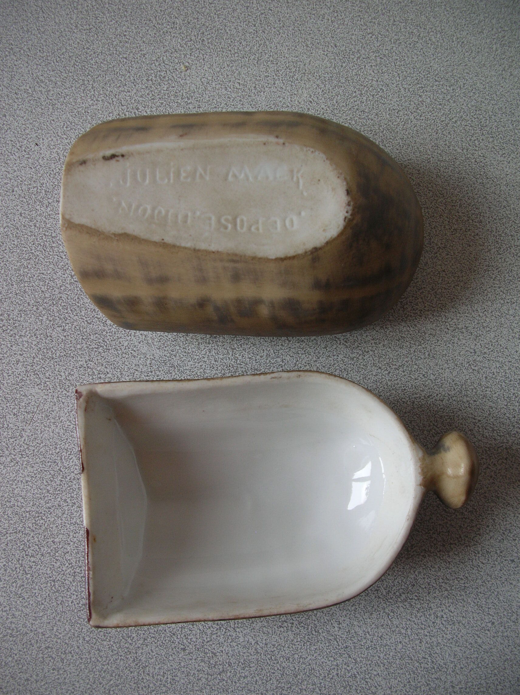 Former mustard maker Julien Mack Dijon in the shape of black pudding andouille Retro tableware